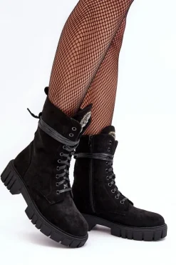 Sale Boto Zamszowe Botki Workery Z Biżuteryjną Ozdobą Czarne Marx Czarny