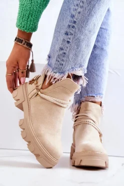 Online Boto Zamszowe Botki Workery Z Paskami Jasnobeżowe Moriah