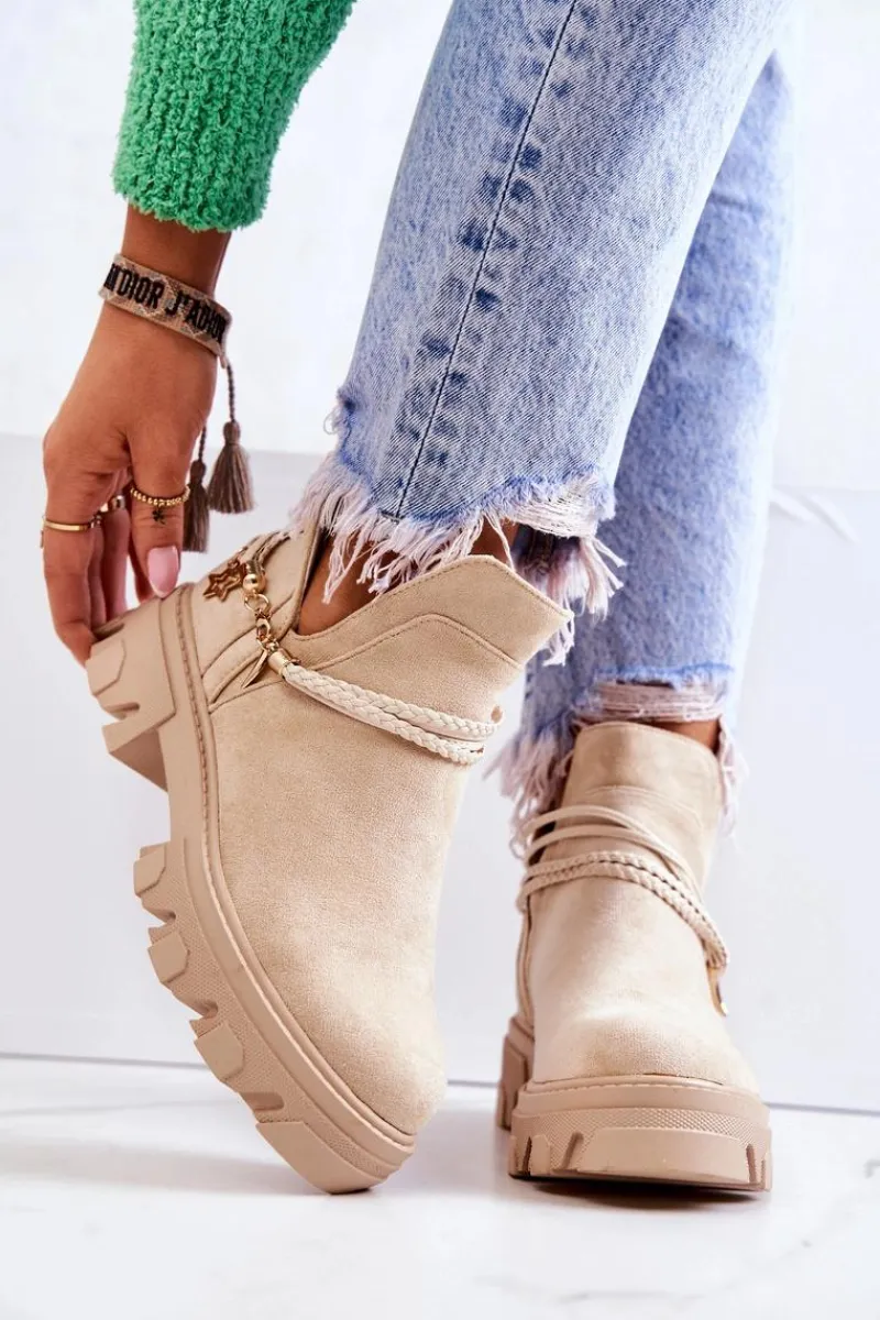 Online Boto Zamszowe Botki Workery Z Paskami Jasnobeżowe Moriah