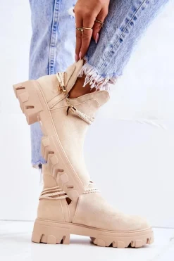 Online Boto Zamszowe Botki Workery Z Paskami Jasnobeżowe Moriah