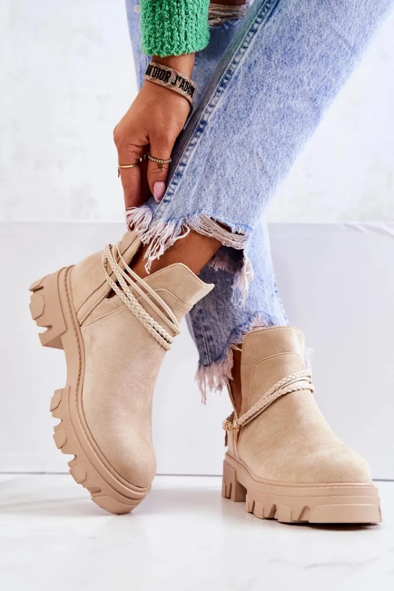 Online Boto Zamszowe Botki Workery Z Paskami Jasnobeżowe Moriah