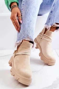 Online Boto Zamszowe Botki Workery Z Paskami Jasnobeżowe Moriah