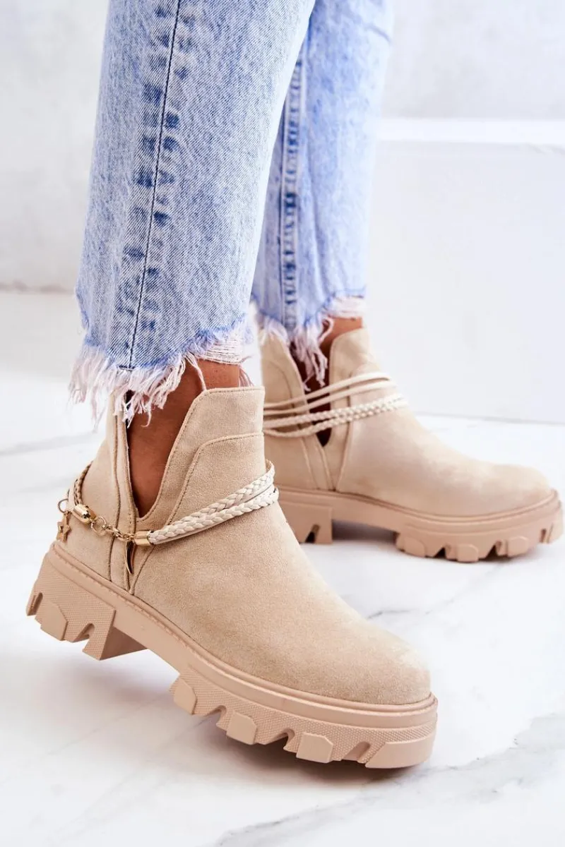 Online Boto Zamszowe Botki Workery Z Paskami Jasnobeżowe Moriah