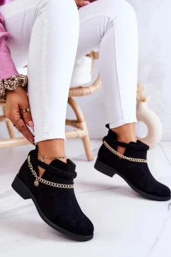 Discount Boto Zamszowe Botki Z Łańcuszkiem Czarne Talitha