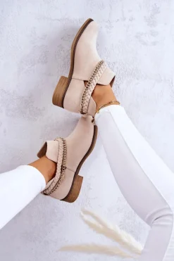 Best Zamszowe Botki Z Łańcuszkiem Beżowe Talitha Damskie Botki Wiosenne|Czarne Botki