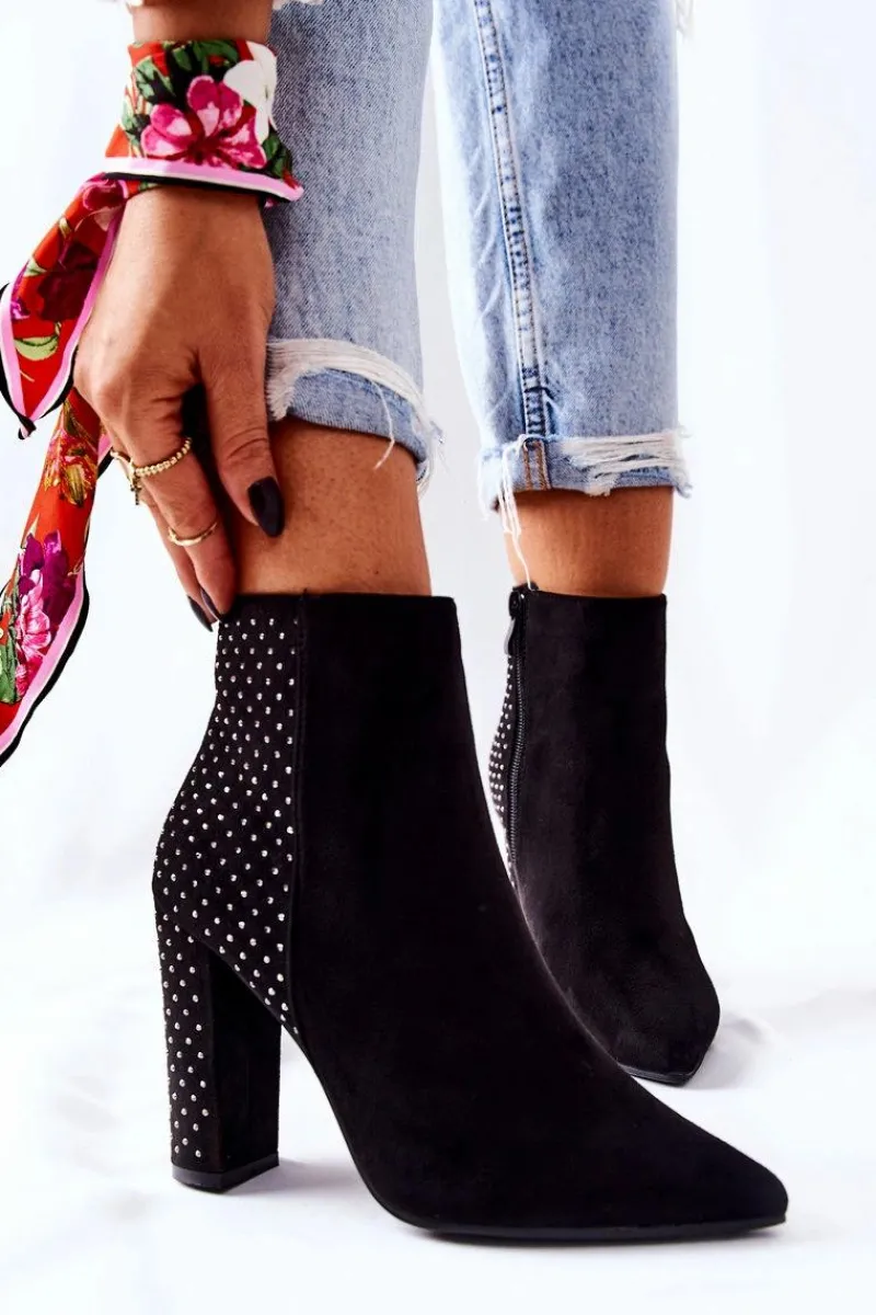 New Boto Zamszowe Botki Z Cekinami Czarne Sorienta