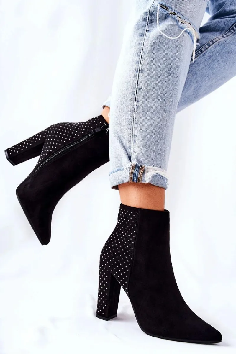 New Boto Zamszowe Botki Z Cekinami Czarne Sorienta