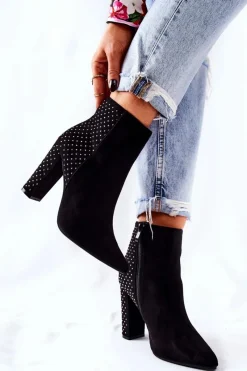 New Boto Zamszowe Botki Z Cekinami Czarne Sorienta