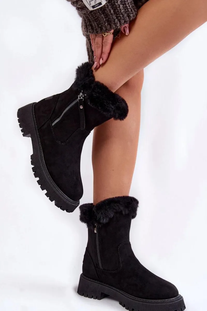 New Buty damskie Vinceza Zamszowe Botki Z Futerkiem Na Suwak Czarne Rezan