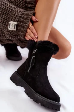 New Buty damskie Vinceza Zamszowe Botki Z Futerkiem Na Suwak Czarne Rezan