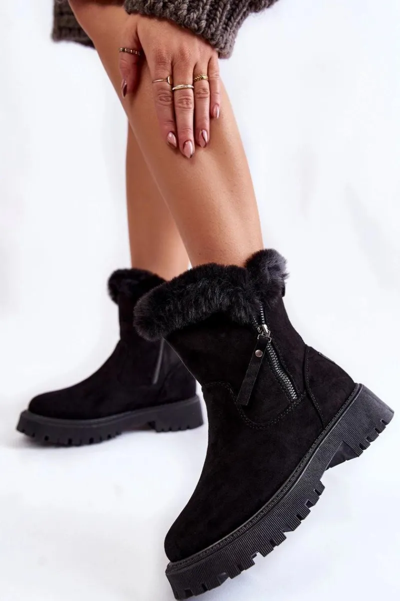 New Buty damskie Vinceza Zamszowe Botki Z Futerkiem Na Suwak Czarne Rezan