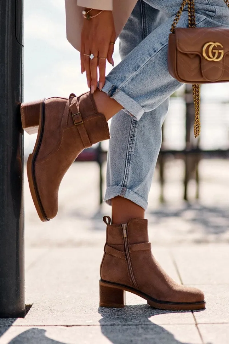 Outlet Zamszowe Botki Z Klamrą Brązowe Neste Damskie Botki Na Słupku|Botki Zimowe Damskie