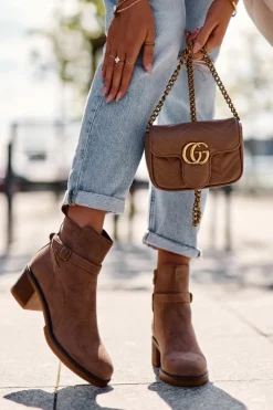 Outlet Zamszowe Botki Z Klamrą Brązowe Neste Damskie Botki Na Słupku|Botki Zimowe Damskie