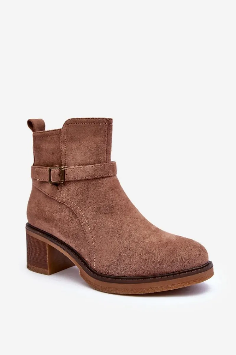Outlet Zamszowe Botki Z Klamrą Brązowe Neste Damskie Botki Na Słupku|Botki Zimowe Damskie