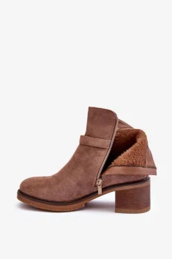 Outlet Zamszowe Botki Z Klamrą Brązowe Neste Damskie Botki Na Słupku|Botki Zimowe Damskie