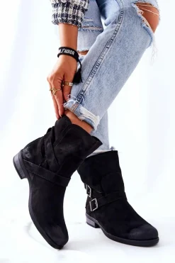 Czarne Botki|Brązowe I Beżowe Botki>Boto Zamszowe Botki Z Klamrami Czarne Renisse