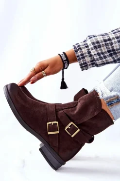 New Boto Zamszowe Botki Z Klamrami Brązowe Renisse