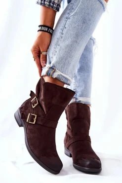 New Boto Zamszowe Botki Z Klamrami Brązowe Renisse