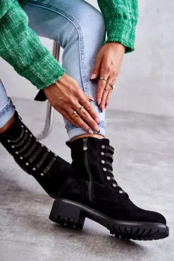 Czarne Botki|Botki Zimowe Damskie><noscript><img width=