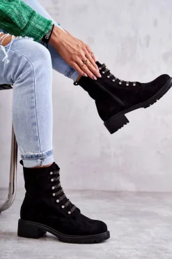 Czarne Botki|Botki Zimowe Damskie><noscript><img width=