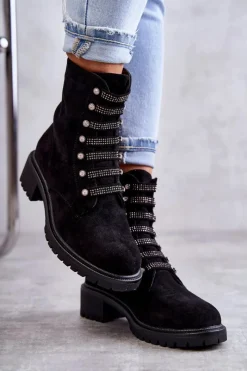 Czarne Botki|Botki Zimowe Damskie><noscript><img width=