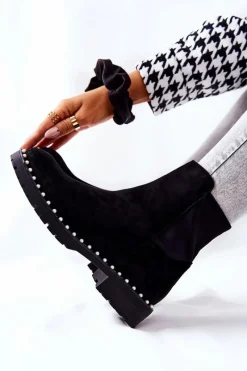 Czarne Botki|Botki Zimowe Damskie><noscript><img width=