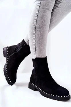 Czarne Botki|Botki Zimowe Damskie><noscript><img width=