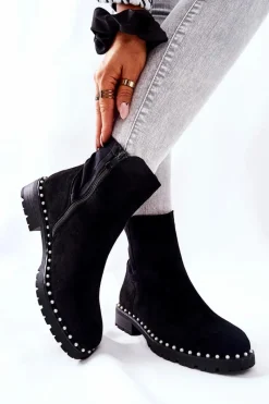 Czarne Botki|Botki Zimowe Damskie><noscript><img width=