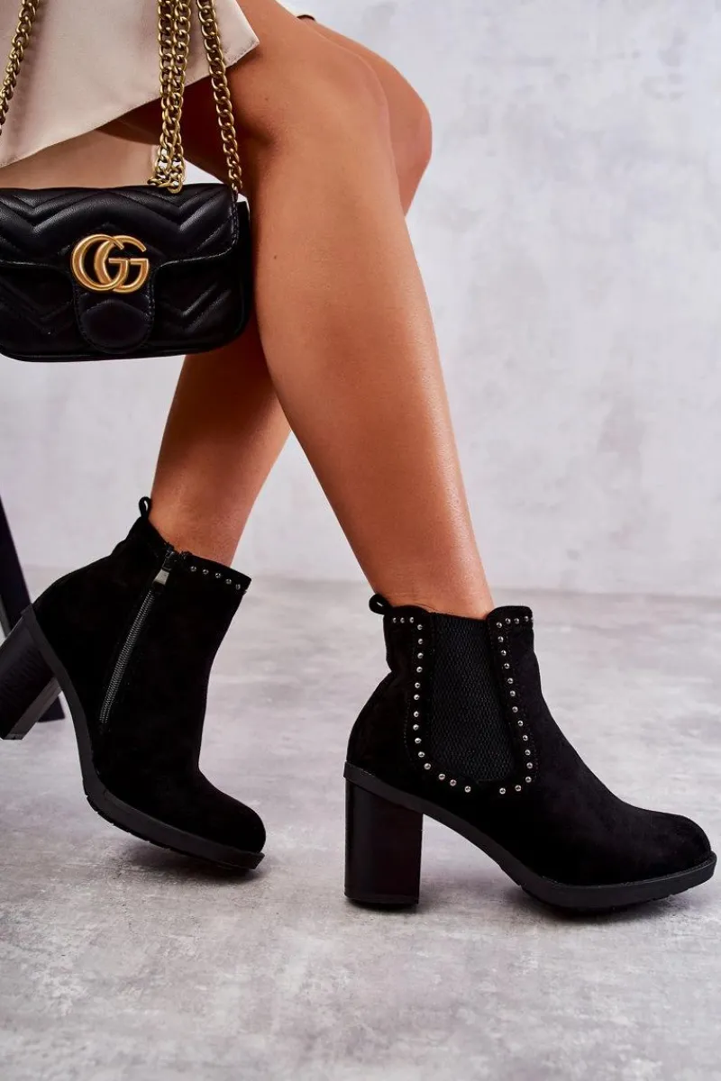 Botki Na Słupku|Czarne Botki>Boto Zamszowe Botki Z Ćwiekami Na Słupku Czarne Cambia