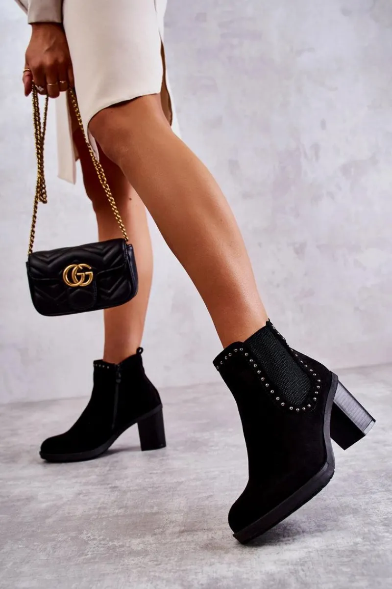 Botki Na Słupku|Czarne Botki>Boto Zamszowe Botki Z Ćwiekami Na Słupku Czarne Cambia