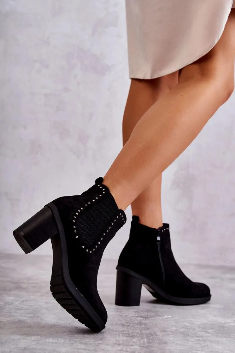 Botki Na Słupku|Czarne Botki>Boto Zamszowe Botki Z Ćwiekami Na Słupku Czarne Cambia