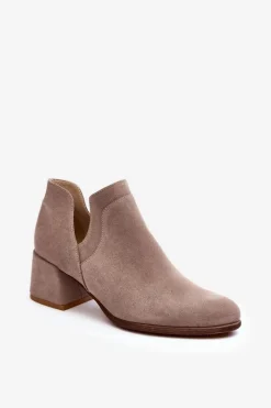 Botki Wiosenne|Botki Skórzane>Boto Zamszowe Botki Z Wycięciami Na Obcasie Jasnobeżowe Dalros