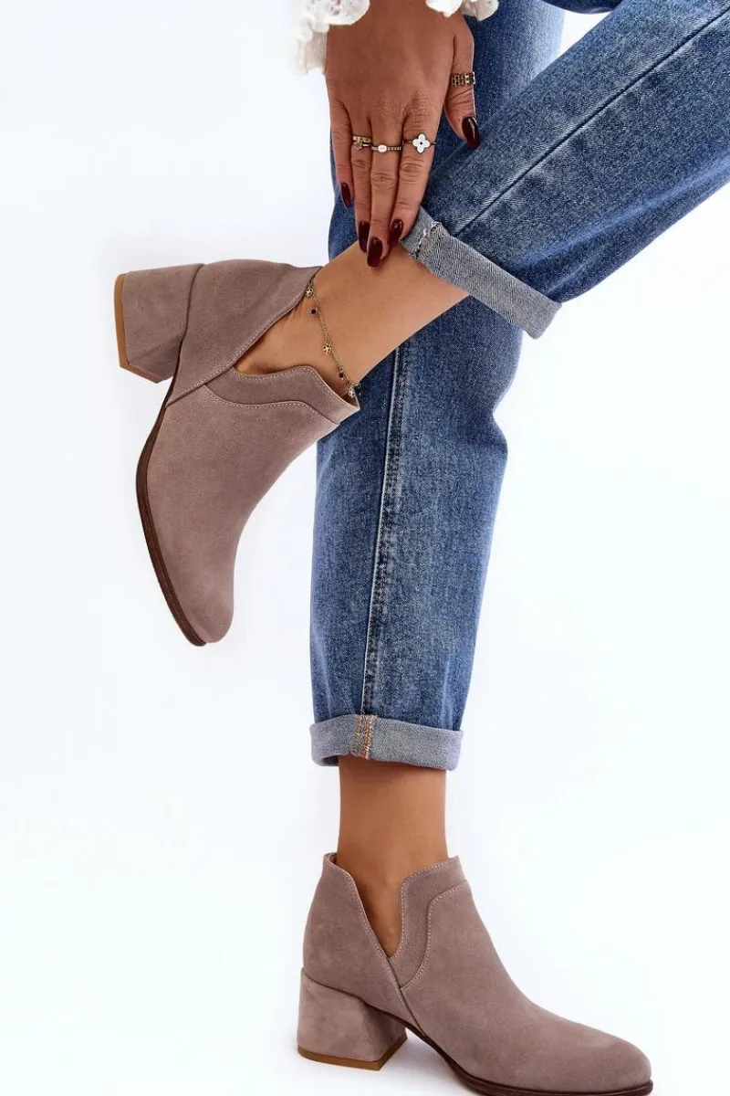 Botki Wiosenne|Botki Skórzane>Boto Zamszowe Botki Z Wycięciami Na Obcasie Jasnobeżowe Dalros