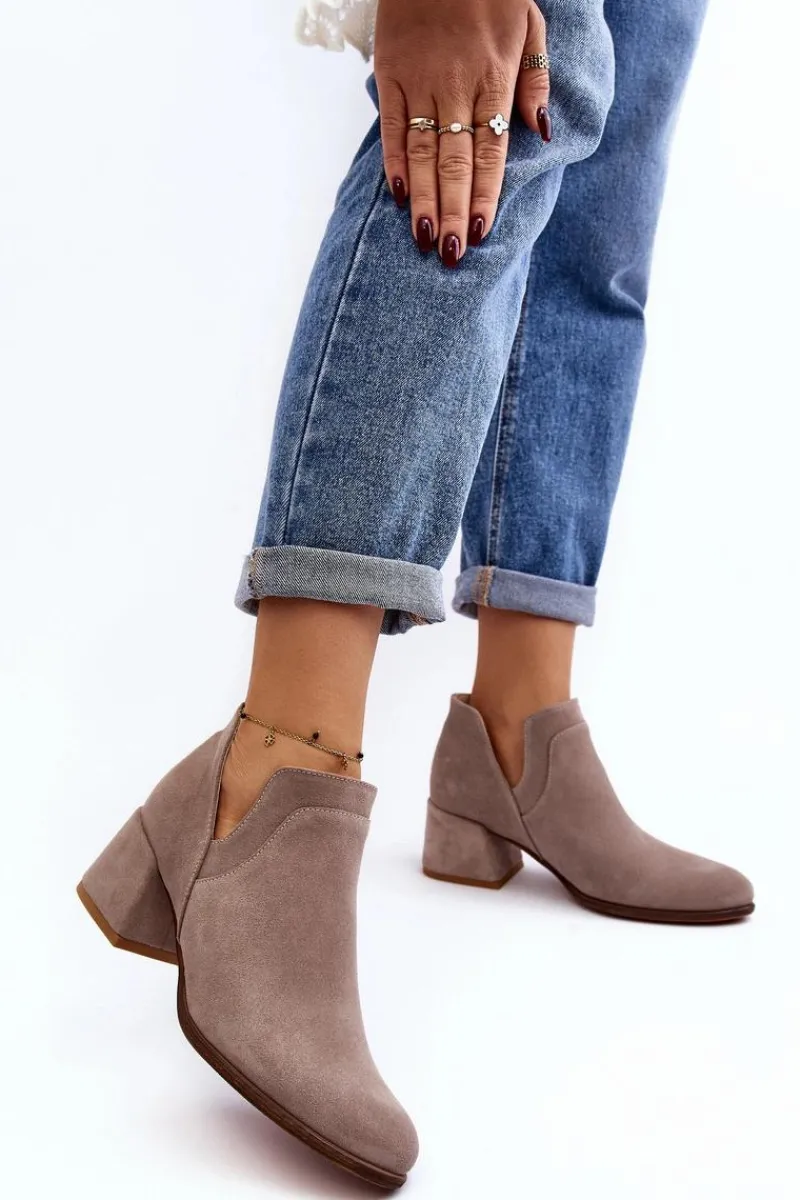 Botki Wiosenne|Botki Skórzane>Boto Zamszowe Botki Z Wycięciami Na Obcasie Jasnobeżowe Dalros