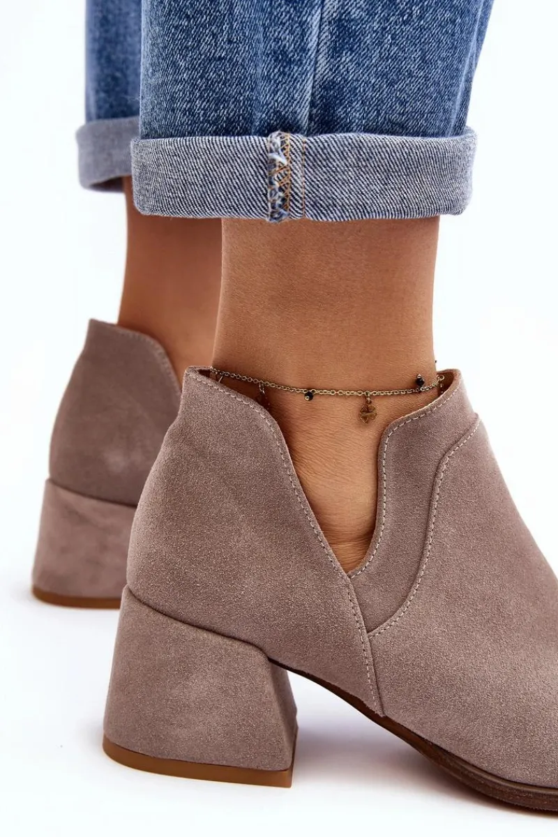 Botki Wiosenne|Botki Skórzane>Boto Zamszowe Botki Z Wycięciami Na Obcasie Jasnobeżowe Dalros