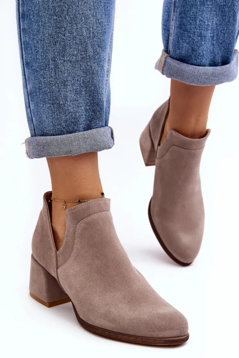 Botki Wiosenne|Botki Skórzane>Boto Zamszowe Botki Z Wycięciami Na Obcasie Jasnobeżowe Dalros