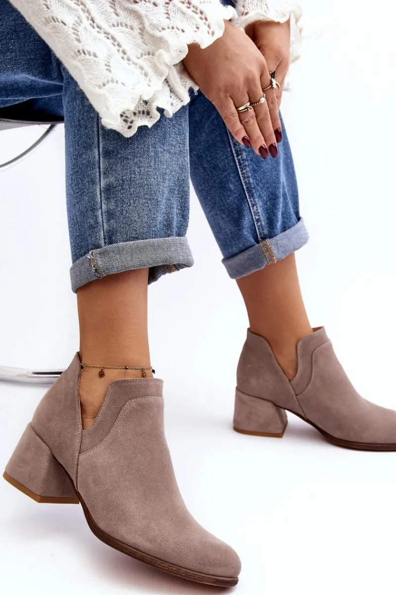 Botki Wiosenne|Botki Skórzane>Boto Zamszowe Botki Z Wycięciami Na Obcasie Jasnobeżowe Dalros