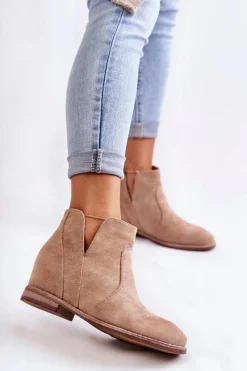 Clearance Zamszowe Botki Z Wycięciami Na Płaskim Obcasie Beżowe Henriette Damskie Brązowe I Beżowe Botki|Botki Płaskie