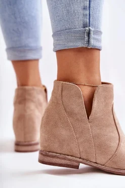 Clearance Zamszowe Botki Z Wycięciami Na Płaskim Obcasie Beżowe Henriette Damskie Brązowe I Beżowe Botki|Botki Płaskie