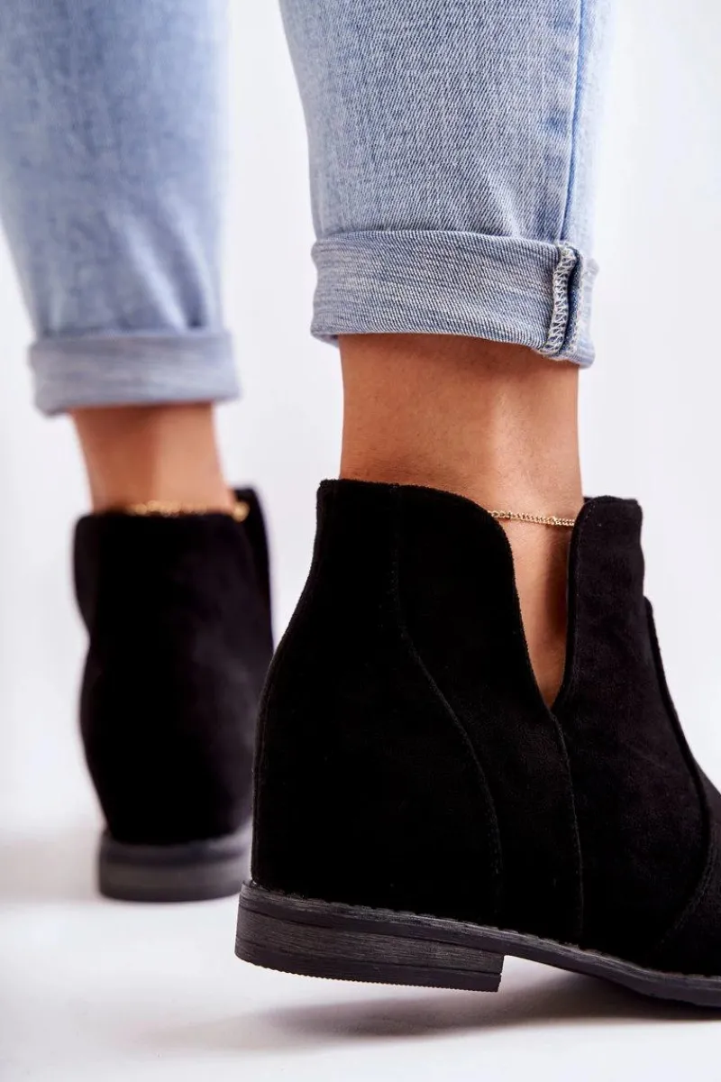 Outlet Damskie buty S.Barski Zamszowe Botki Z Wycięciami Na Płaskim Obcasie Czarne Henriette