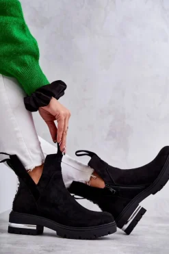 Czarne Botki|Botki Zimowe Damskie><noscript><img width=