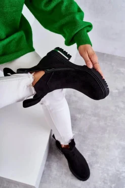 Czarne Botki|Botki Zimowe Damskie><noscript><img width=