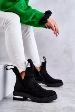 Czarne Botki|Botki Zimowe Damskie><noscript><img width=