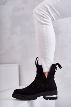 Czarne Botki|Botki Zimowe Damskie><noscript><img width=