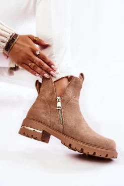 Hot Boto Zamszowe Botki Z Wycięciami Beżowe Klarissa