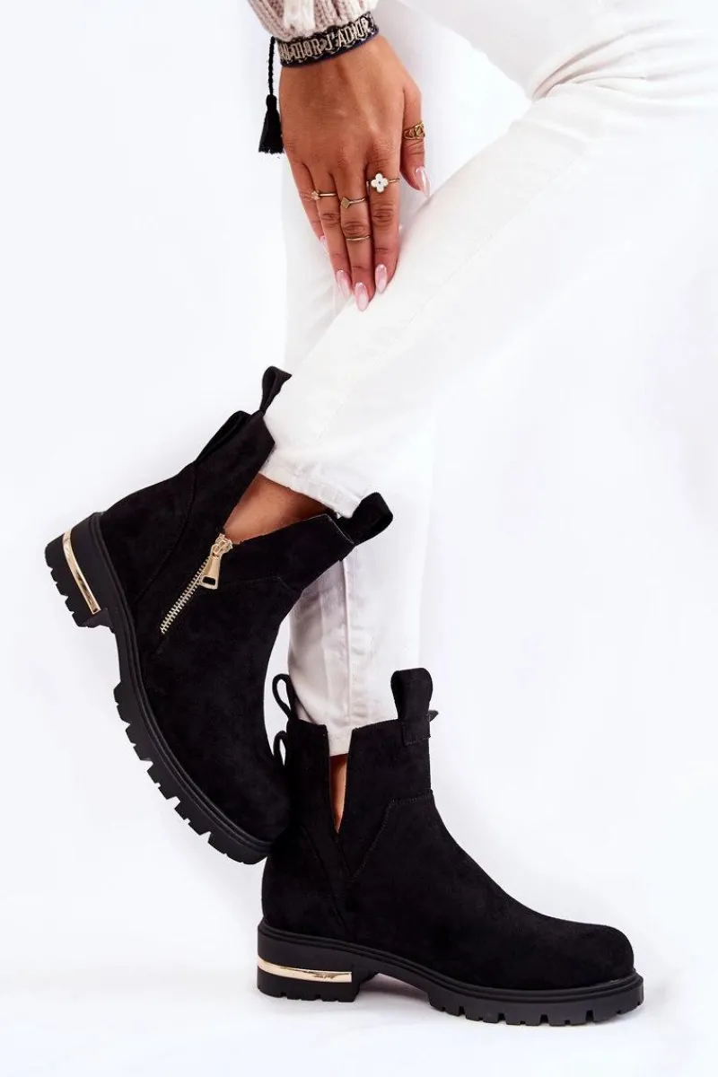 Best Boto Zamszowe Botki Z Wycięciami Czarne Klarissa