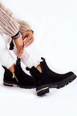 Best Boto Zamszowe Botki Z Wycięciami Czarne Klarissa