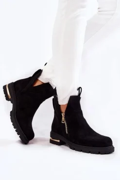 Best Boto Zamszowe Botki Z Wycięciami Czarne Klarissa