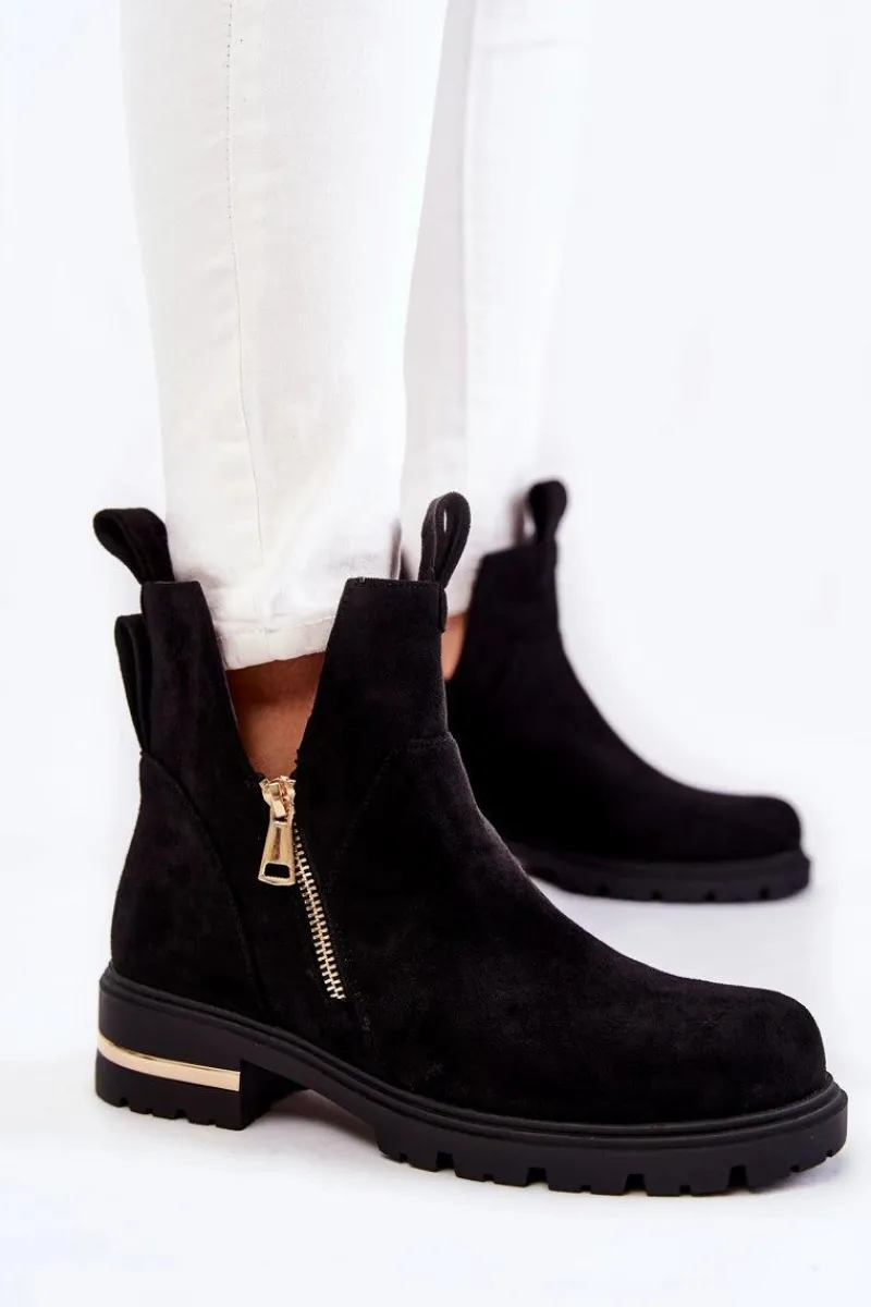 Best Boto Zamszowe Botki Z Wycięciami Czarne Klarissa