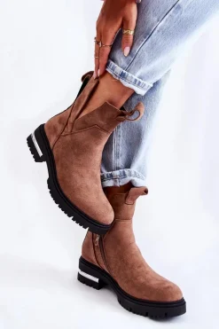 Hot Boto Zamszowe Botki Z Wycięciami Brązowe Elvera